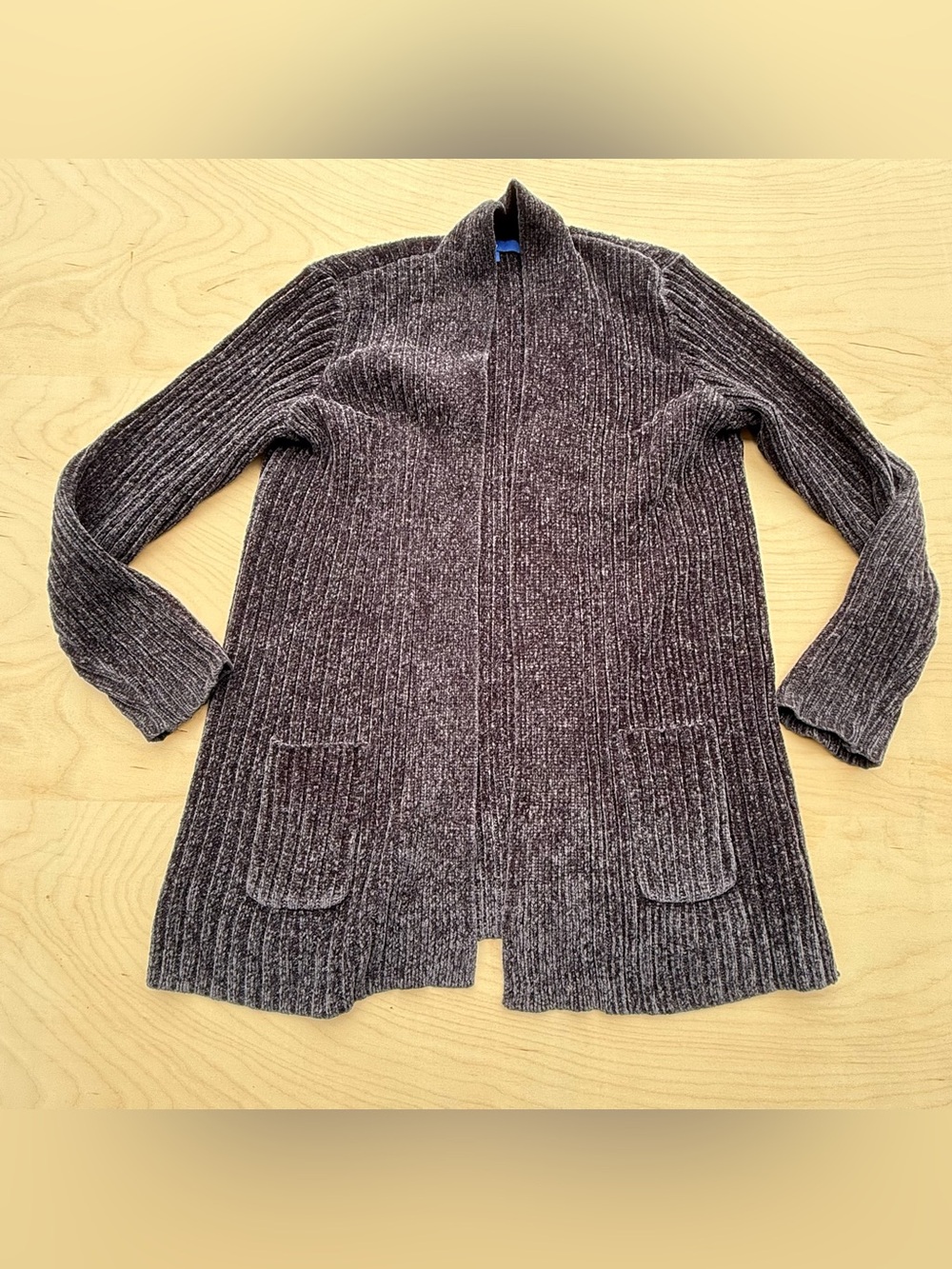 Apt 9 Dark Gray Black Ribbed Chenille Knit Open Front Cardigan with Pockets S